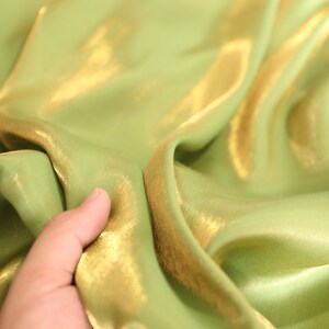 Avocado Gold Holographic Reflective Fabric, Perspective SatinFabric, Shiny Satin Polyester Fabric  59 inches