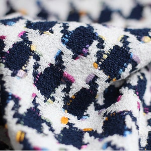 Houndtooth Tweed Fabric, Woven Boucle Fabric with Colorful Yarn, Dense Fabric for Coat, Pinafore 57inches width