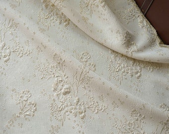 Elegant Ivory Jacquard Fabric, Shimmer 3D Flora Texture Embossed Brocade, Damsk Fabric for Dress, Haute Couture, DIY Fabric 55 inches