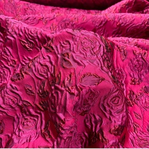 Gorgeous Fushia Pink Jacquard Fabric, 3D Embossed Rose  Brocade, Damask Fabric for Dress, Haute Couture, DIY Fabric 57 inches width