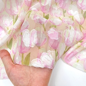 Delicate Tulip Jacquard Fabric, Textured Flora Chiffon For Haute couture, Dress, Upholstery, Dress  DIY fabric 59 inches width