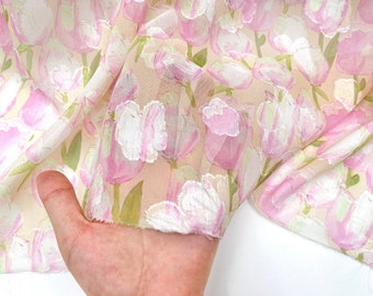 Delicate Tulip Jacquard Fabric, Textured Flora Chiffon For Haute couture, Dress, Upholstery, Dress  DIY fabric 59 inches width