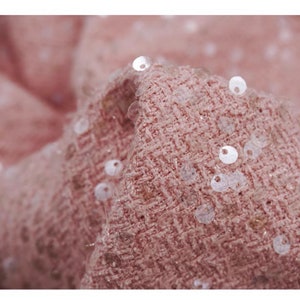 Pale Pink Tweed Fabric by the Yard, Sequins Beaded Tweed Boucle Fabric For Suit Coat Fabric 59 inches width