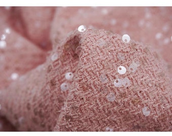 Pale Pink Tweed Fabric by the Yard, Sequins Beaded Tweed Boucle Fabric For Suit Coat Fabric 59 inches width
