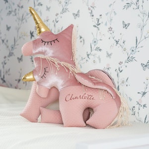 Set of Two Handmade Plush Pillows Pink Unicorn Family with Personalization. Best Mom To Be Gift Idea Mummy/Baby Pink