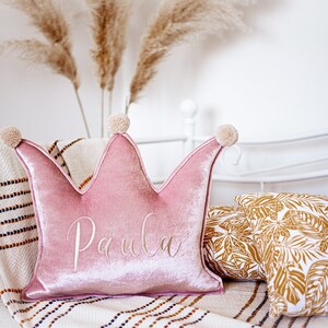 Pale pink Crown with Pom Poms Pillow for Home Decor with Personalisation image 4