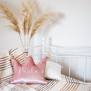 Pale pink Crown with Pom Poms Pillow for Home Decor with Personalisation image 3