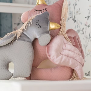 Set of Two Handmade Plush Pillows Pink Unicorn Family with Personalization. Best Mom To Be Gift Idea image 7