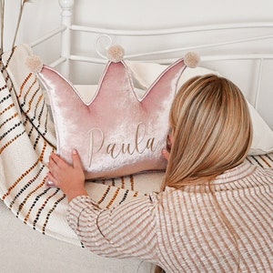 Pale pink Crown with Pom Poms Pillow for Home Decor with Personalisation image 6