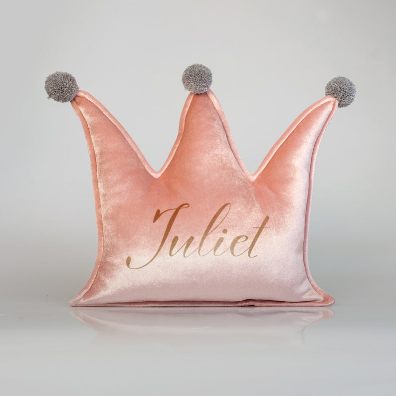 Pale pink Crown with Pom Poms Pillow for Home Decor with Personalisation Pale Pink