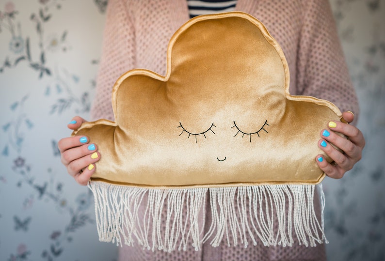 Golden Cloud Stuffed Handmade Pillow for Special Gift with Personalisation Gold