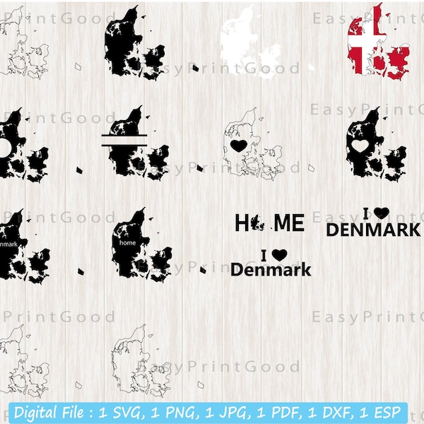 Denmark Svg Bundle, Denmark Map, Danish Clipart, Denmark Flag Map, Denmark Outline, Home, Monogram Frame, Flag of Denmark, Cut file, Cricut