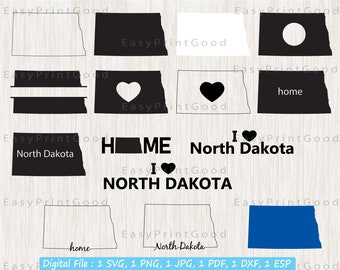 North Dakota SVG Bundle: State Outline, Map, Clipart (Digital Download)