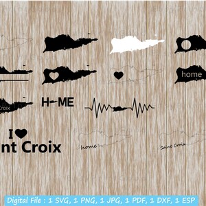 Pacote Saint Croix Svg, mapa de St. Croix, país das Ilhas Virgens dos EUA de Saint Croix, mapa do Caribe, contorno, moldura de monograma, arquivo cortado, Cricut Svg