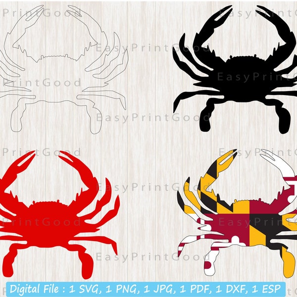 Maryland Flag Crab Svg, Crab Svg, Animal Svg, Crab Silhouette, Crab Clip Art, Beach Svg, Digital Download Vector, Cut file, Cricut svg