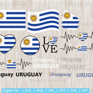 Uruguay Flag Bundle Svg, Love Uruguay, Waving, Uruguay National Flag Map ClipArt, Heart Uruguay Map, Heardbeat, Text Word, Cut file, Cricut