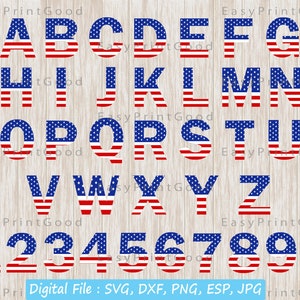 USA Flag Font SVG: Alphabet & Numbers Clipart (Digital Download)