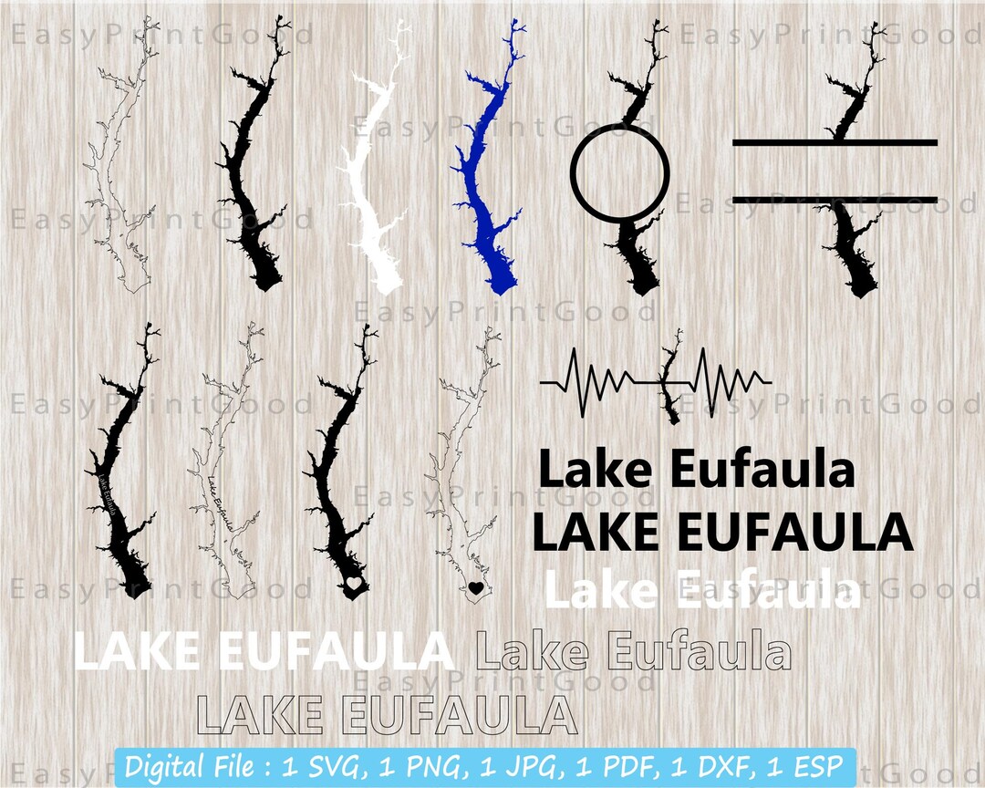 Lake Eufaula Svg Bundle, Lake Eufaula Outline, Love, Clipart, Monogram