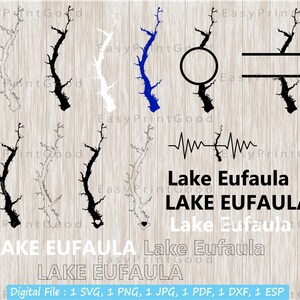 Lake Eufaula Svg Bundle, Lake Eufaula Outline, Love, Clipart, Monogram Frame, Silhouette, Word, Lake Eufaula Alabama Map, Cut file, Cricut