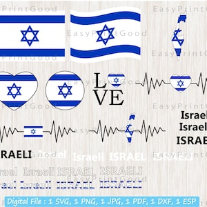 Israel Flag Bundle Svg, Israeli Flag Svg, Love Israel, Waving, Israel Map ClipArt, Heart Israel Map, Israel Flag Clipart, Cut file, Cricut