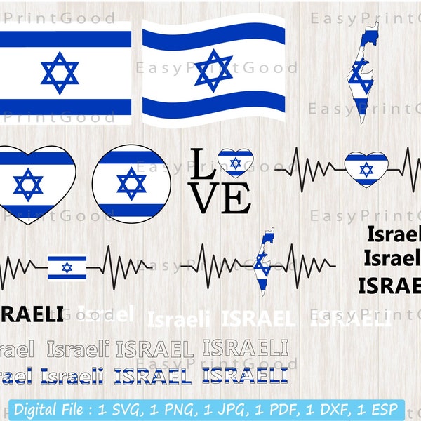 Israel Flag Bundle Svg, Israeli Flag Svg, Love Israel, Waving, Israel Map ClipArt, Heart Israel Map, Israel Flag Clipart, Cut file, Cricut