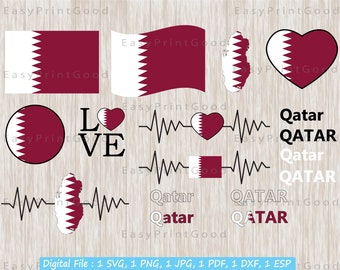Qatar Flag SVG Bundle: National Banner, Heart, Map (Digital Download)