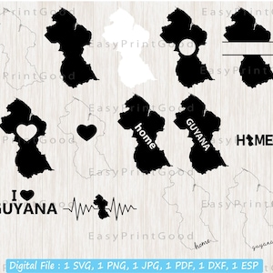 Guyana Svg Bundle, Guyana State, Guyana Clipart, Guyana Outline, Guyana Map, Guyana State Map, Guyana Home, Monogram Frame, Cut file, Cricut