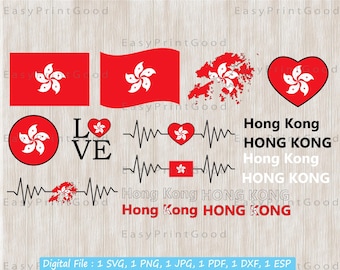 Hong Kong Flag Bundle Svg, Hong Kong National Flag, Love HK, Waving, Hong Kong Map ClipArt, Hong Kong Flag, Heart Flag, Cut file, Cricut Svg