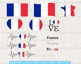 France Flag SVG Bundle: Map, Heart, Waving Flag Clip Art (Digital Download)