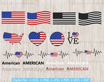 American Flag SVG Bundle: USA Clipart, Cut Files (Digital Download)