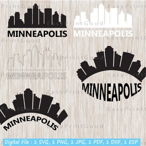 Skyline Minneapolis Svg, Minneapolis USA, Minneapolis Skyline Silhouette, United States, City Skyline, Outline, Cut file, Cricut, Glowforge image 1