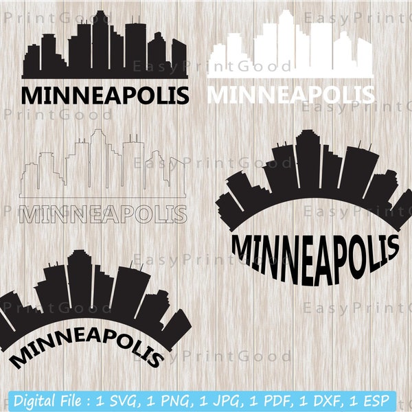 Skyline Minneapolis Svg, Minneapolis USA, Minneapolis Skyline Silhouette, United States, City Skyline, Outline, Cut file, Cricut, Glowforge