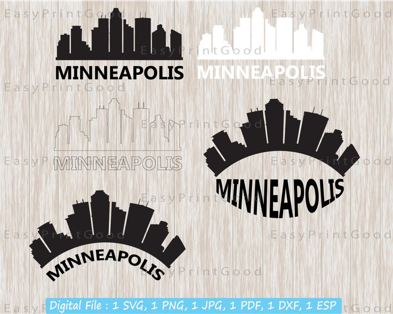 Skyline Minneapolis Svg, Minneapolis USA, Minneapolis Skyline Silhouette, United States, City Skyline, Outline, Cut file, Cricut, Glowforge image 1