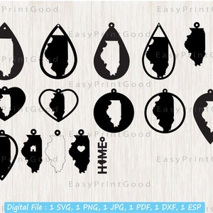Illinois Oorbellen Sjabloon Svg, Illinois Vormen, Illinois State Oorbellen, Teardrop Oorbellen, Hanger Sieraden, Cut bestand, Cricut, Digitaal Bestand