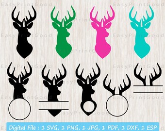 Deer Head Svg Bundle: Monogram Clipart, Hunting Vector (Digital Download)