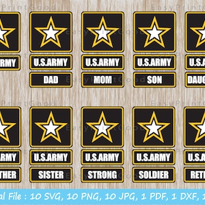 10 Styles US Army Papa Mutter Sohn Tochter Bruder Schwester Starker Soldat Rentner Amerika Militär SVG Bundle Vektor Silhouette Cricut Cut File