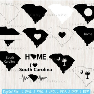 South Carolina State Svg, South Carolina Clipart, South Carolina Outline Svg, South Carolina State Flag, Monogram Frame, Cut file, Cricut