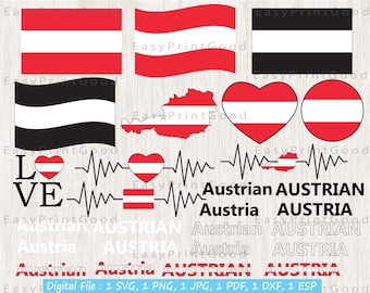 Austria Flag SVG Bundle: National Flag, Map ClipArt (Cut File)