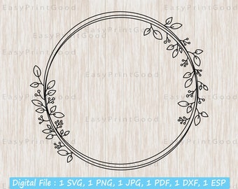 Floral Wreath SVG: Leafy Monogram Frame Cut File (Digital Download)