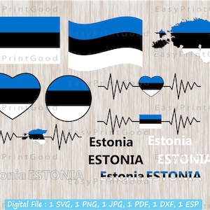 Estonia Flag Bundle Svg, Estonian Svg, Estonia National Flag, Estonia Flag Clipart, Love, Waving, Text, Estonia Map, Cut file, Cricut Svg