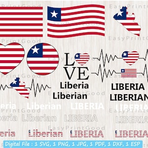 Liberia Flag SVG Bundle: Heart, Star, Waving (Digital Download)