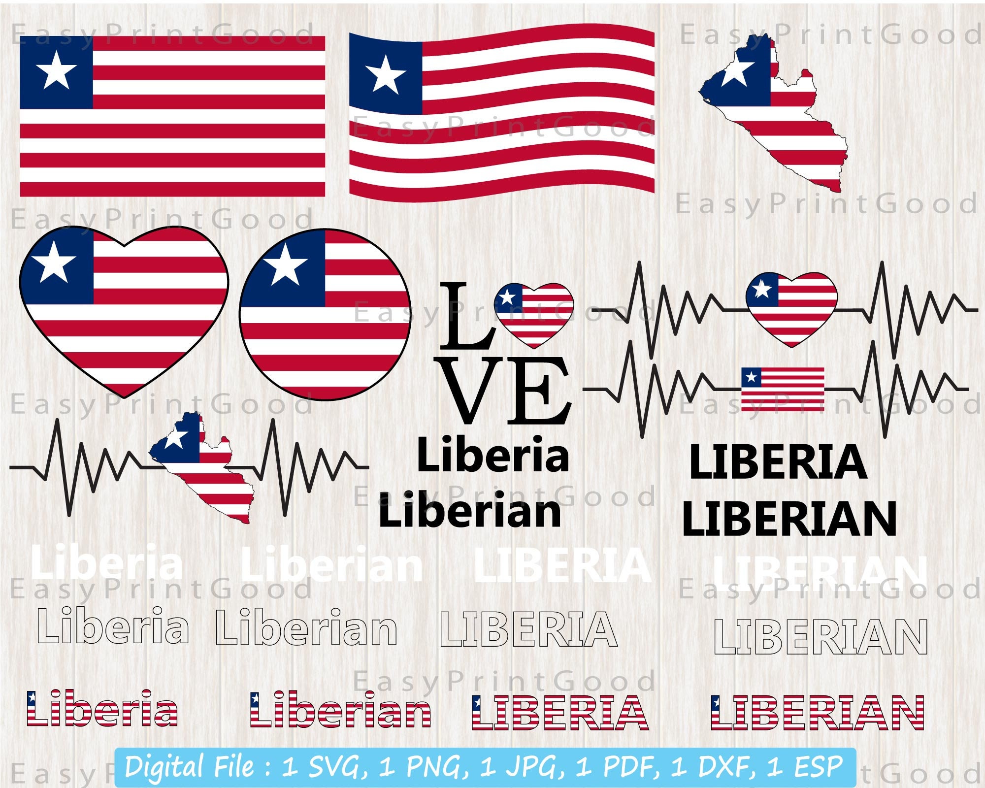 Liberia Flag Bundle Svg Liberia Flag Liberian Star Heart Etsy