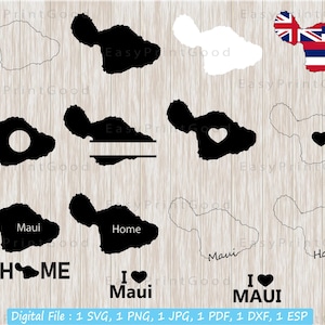 Maui Svg Bundle, Hawaii Map, Maui Island Clipart, Maui Map, Flag Map Svg, Outline, Monogram Frame, Lake Beach, Home, Love, Cut file, Cricut