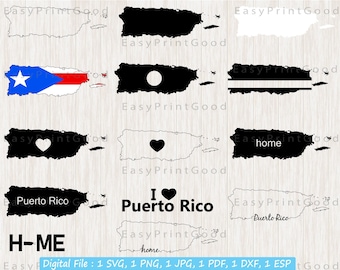 Paquete SVG de Puerto Rico: Bandera, mapa y contorno (archivo de corte)