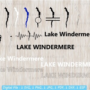 Paquete de SVG de Lake Windermere, contorno, amor, imágenes prediseñadas, marco de monograma, palabra de texto, marco dividido, mapa de Inglaterra Reino Unido, archivo de corte, Cricut Svg