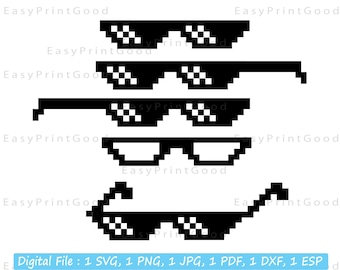 Pixel Sunglasses SVG: 8-Bit Mosaic Clipart, Cricut Cut File