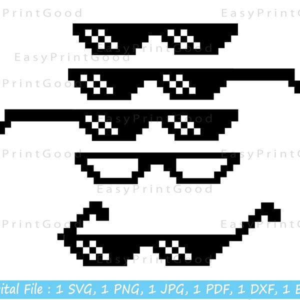 Pixel Sunglasses Svg, Cool Glasses Svg, Mosaic 8 Bit Pixel Sunglasses Clipart, Pixelated Eyeglasses Svg, Hipster Svg, Cut file, Cricut