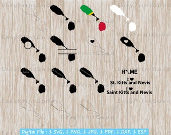 Saint Kitts and Nevis Map SVG Bundle: Flag, Outline, Clipart (Digital Download)