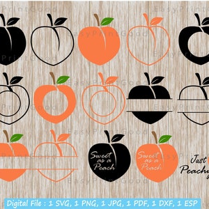 Monogramma diviso di pesca, Pesca Svg, Cornice divisa di pesche, Dolce come una pesca, Monogramma di frutta, Solo pesca, Pesca Georgia carina, File tagliato, Cricut