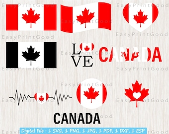 Canada Flag SVG Bundle: Maple Leaf Clipart, Patriotic Cut Files (Digital Download)
